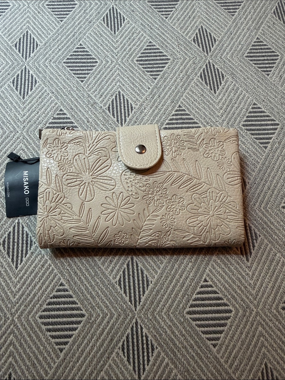 MISAKO Embossed Floral Snap Wallet - Beige